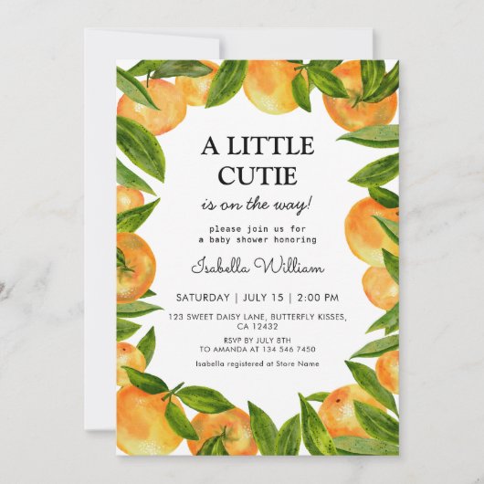 Little Cutie Oranje Baby shower Kaart (Voorkant)