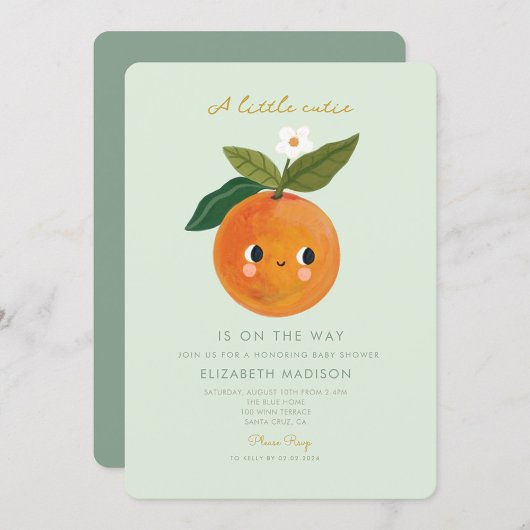 Little Cutie Oranje Baby shower Kaart