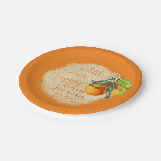 Little Cutie Oranje Baby shower Papieren Bordje (Gekanteld)