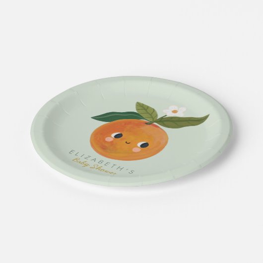 Little Cutie Oranje Baby shower Papieren Bordje (Gekanteld)