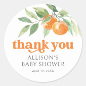Little Cutie Oranje Baby shower Ronde Sticker (Voorkant)