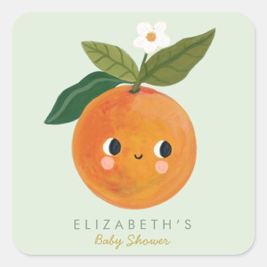 Little Cutie Oranje Baby shower Vierkante Sticker (Voorkant)