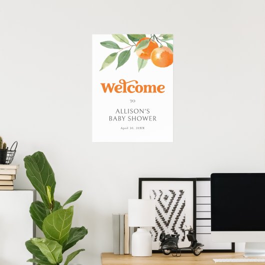Little Cutie Oranje Baby shower Welcome Sign Poster (Thuiskantoor)