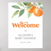 Little Cutie Oranje Baby shower Welcome Sign Poster (Voorkant)