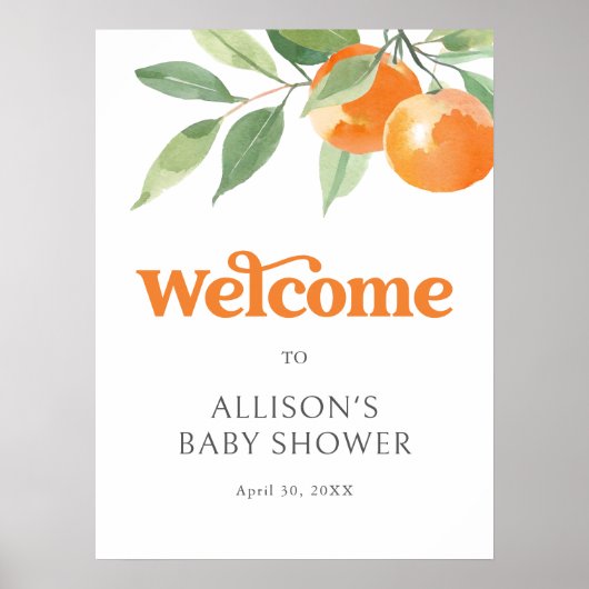 Little Cutie Oranje Baby shower Welcome Sign Poster (Voorkant)