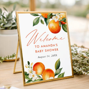 Little Cutie Oranje Baby Shower Welkom Bord Foto Afdruk