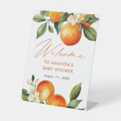 Little Cutie Oranje Baby shower Welkom Reclamebord Met Voetstuk (Voorkant)