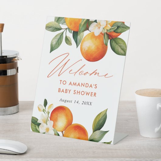 Little Cutie Oranje Baby shower Welkom Reclamebord Met Voetstuk (Insitu)