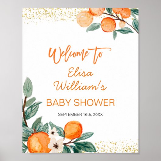 Little Cutie Oranje baby shower Welkomstteken Poster (Voorkant)
