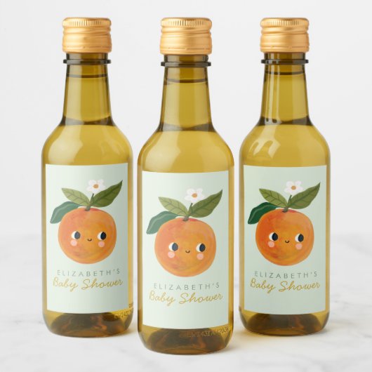Little Cutie Oranje Baby shower Wijn Etiket (Flessen)