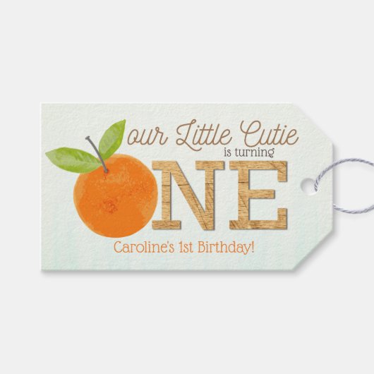 Little Cutie Oranje Citrus 1st Birthday Favor Cadeaulabel (Voorkant (Horizontaal))