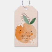 Little Cutie Oranje Citrus Botanische Baby shower Cadeaulabel (Voorkant)