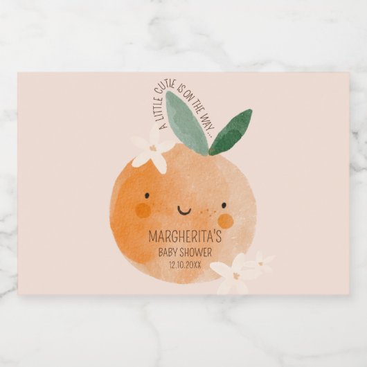 Little Cutie Oranje Citrus Botanische Baby shower Likeurfles Etiket (Enkel label)