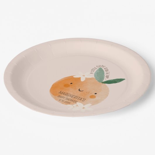 Little Cutie Oranje Citrus Botanische Baby shower Papieren Bordje (Gekanteld)