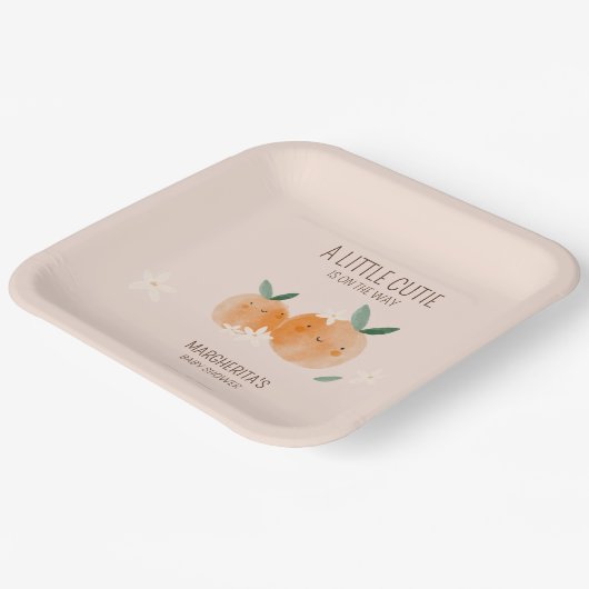 Little Cutie Oranje Citrus Botanische Baby shower Papieren Bordje (Gebogen)