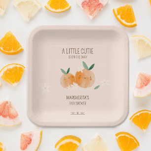 Little Cutie Oranje Citrus Botanische Baby shower Papieren Bordje