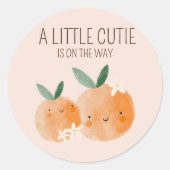 Little Cutie Oranje Citrus Botanische Baby shower Ronde Sticker (Voorkant)