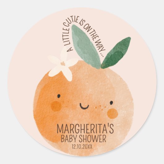 Little Cutie Oranje Citrus Botanische Baby shower Ronde Sticker (Voorkant)