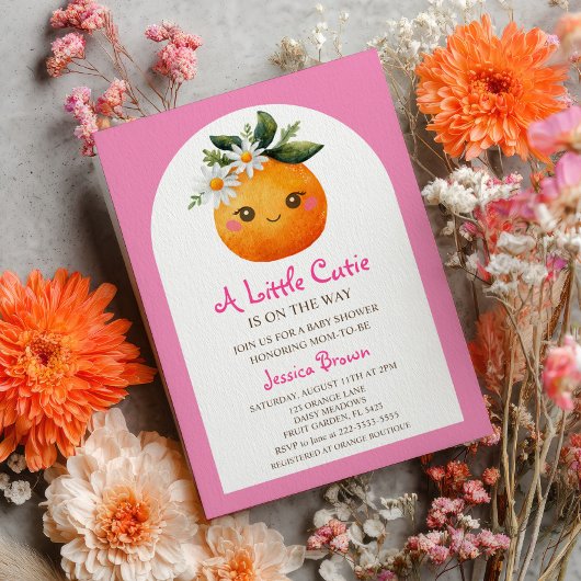 Little Cutie Oranje Citrus Pastel Roze Baby shower Kaart