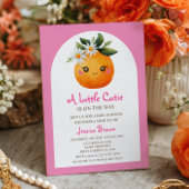 Little Cutie Oranje Citrus Pastel Roze Baby shower Kaart