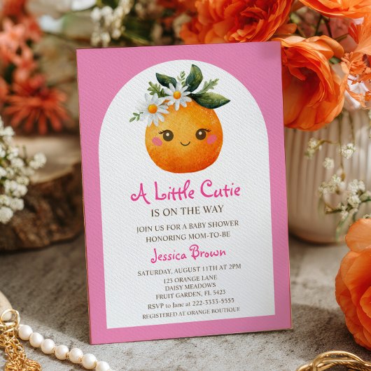 Little Cutie Oranje Citrus Pastel Roze Baby shower Kaart