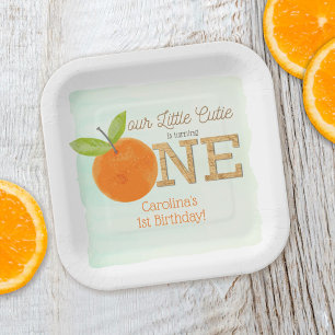 Little Cutie Oranje Clementine 1st Birthday Papieren Bordje