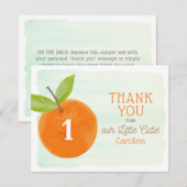 Little Cutie Oranje Clementine First Birthday Bedankkaart (Voorkant / Achterkant)