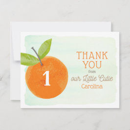 Little Cutie Oranje Clementine First Birthday Bedankkaart