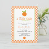Little Cutie Oranje Clementine Gingham Baby shower Kaart (Staand voorkant)