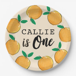 Little Cutie Oranje Custom First Birthday Papieren Bordje