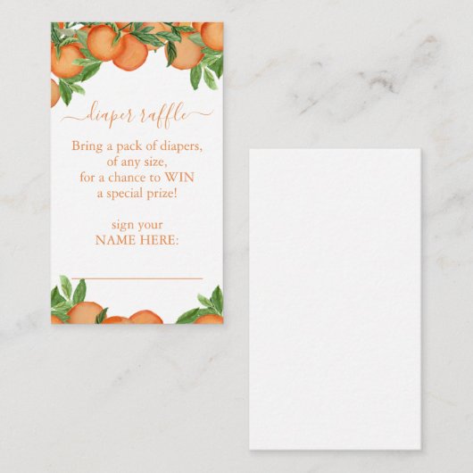 Little Cutie Oranje Diaper Raffle Ticket Informatiekaartje (Voorkant / Achterkant)