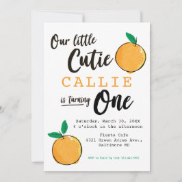 Little Cutie Oranje First Birthday Invitation Kaart