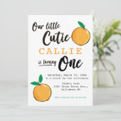 Little Cutie Oranje First Birthday Invitation Kaart (Staand voorkant)