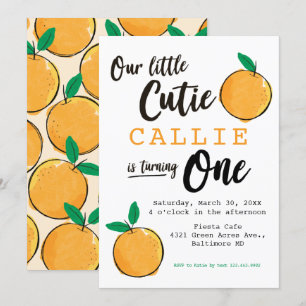Little Cutie Oranje First Birthday Invitation Kaart