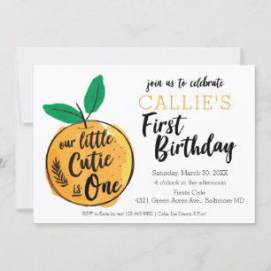 Little Cutie Oranje First Birthday Invitation Kaart