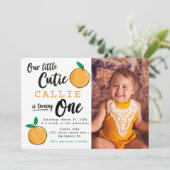 Little Cutie Oranje Foto First Birthday Kaart (Staand voorkant)