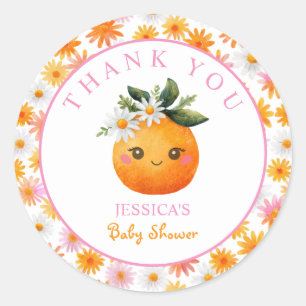 Little Cutie Oranje Fruit Baby shower Dank u Ronde Sticker