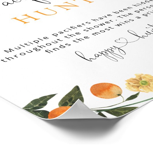 Little Cutie Oranje Pacifier Hunt Baby shower Game Poster (Hoek)