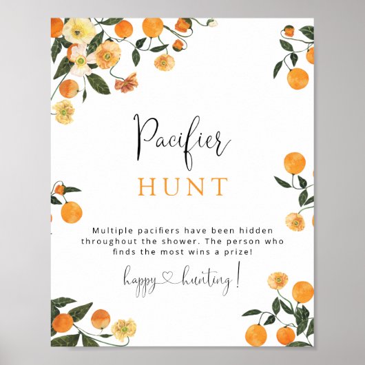 Little Cutie Oranje Pacifier Hunt Baby shower Game Poster (Voorkant)