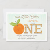 Little Cutie Oranje Rustic 1st Birthday Girl Kaart (Voorkant)
