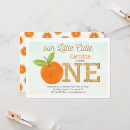Little Cutie Oranje Rustic 1st Birthday Girl Kaart