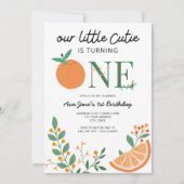 Little Cutie Oranje Theme First Birthday Kaart (Voorkant)