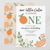 Little Cutie Oranje Theme First Birthday Kaart (Voorkant / Achterkant)