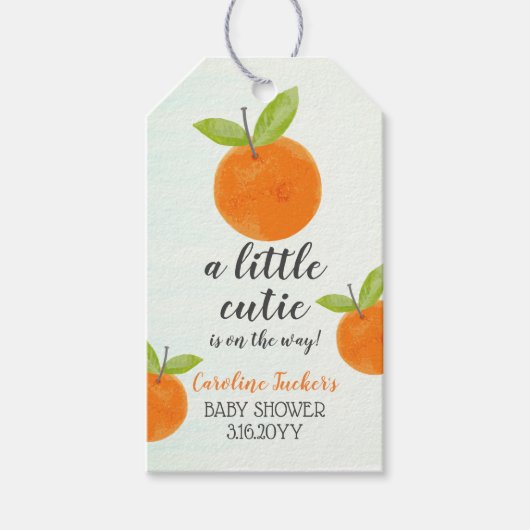 Little Cutie Oranje Waterverf Baby shower Favor Cadeaulabel (Voorkant)