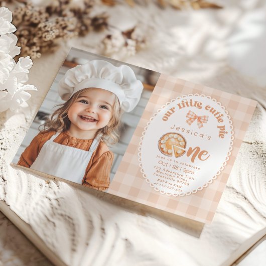 Little Cutie Pie 1st Birthday gingham foto Kaart