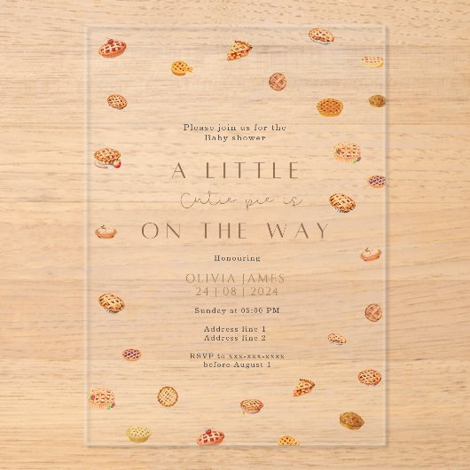 Little cutie pie acryl baby shower uitnodiging (Voorkant)