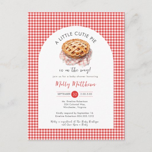 Little Cutie Pie Apple Gingham Baby shower Briefkaart (Voorkant)