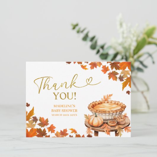 Little Cutie Pie Autumn Leaves Baby shower Informatiekaartje (Staand voorkant)