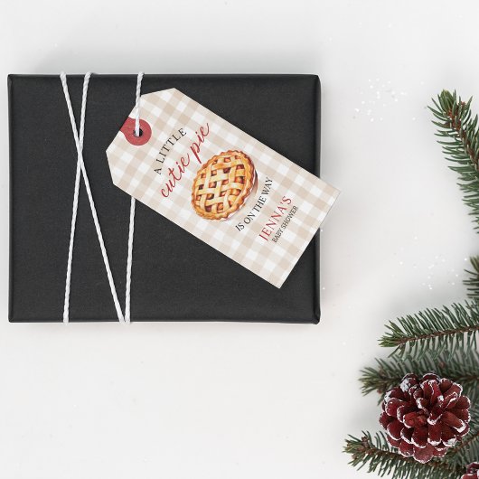 Little Cutie Pie Baby shower Gingham Herfst Cadeaulabel