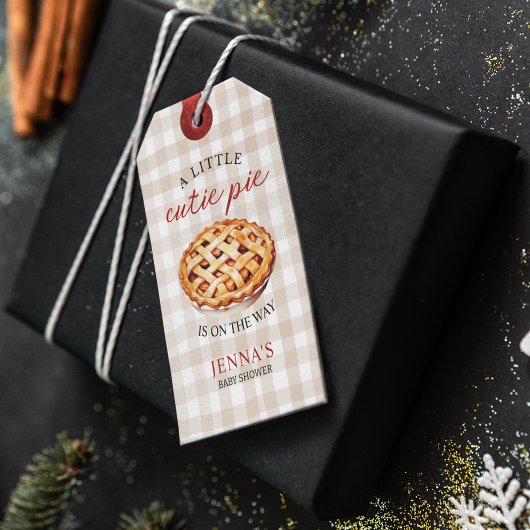 Little Cutie Pie Baby shower Gingham Herfst Cadeaulabel
